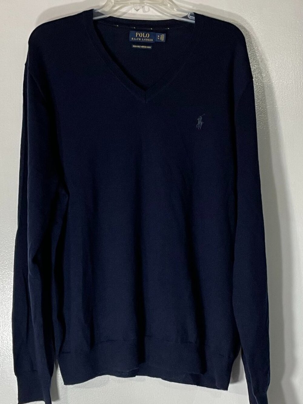 Polo Ralph Lauren Men’s Navy V‑Neck Sweater XL Washable Merino Wool Preppy